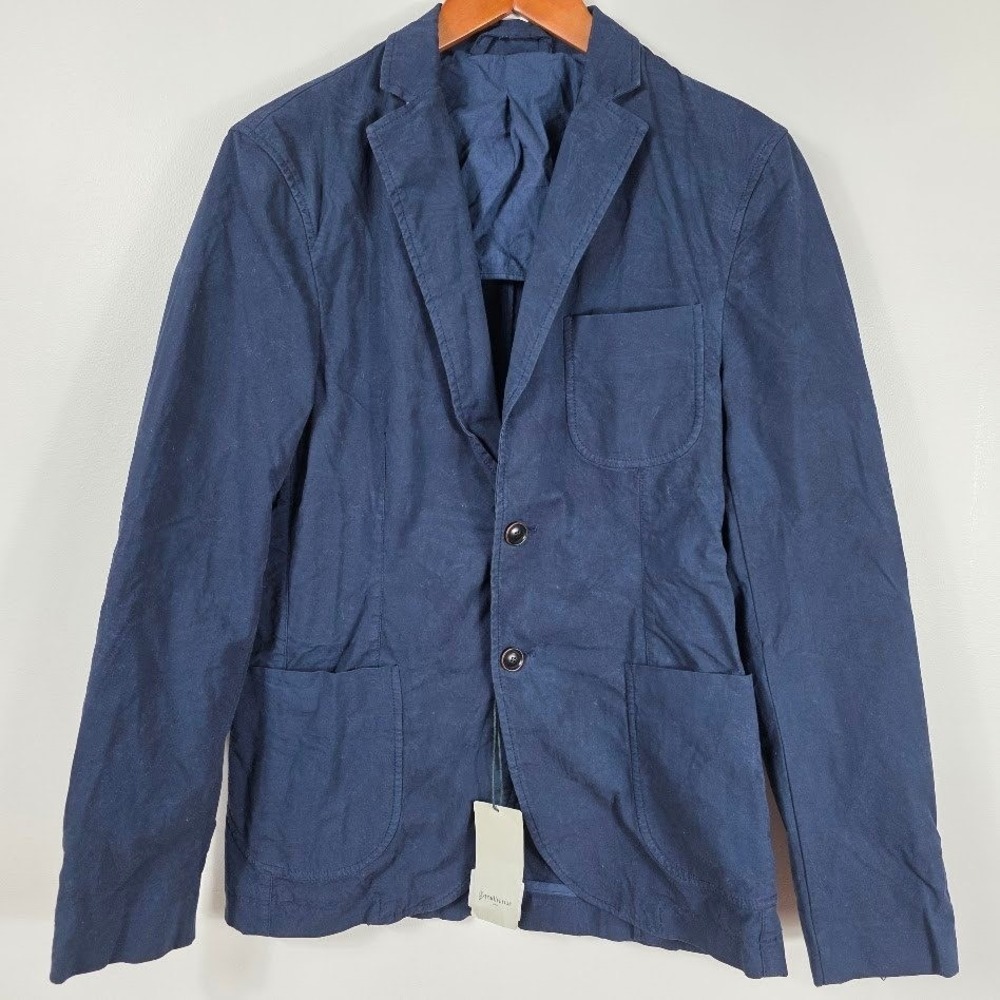 Stradivarius Mens Navy Blue Cotton Blazer S Two‎ Button Casual Sport Coat Jacket